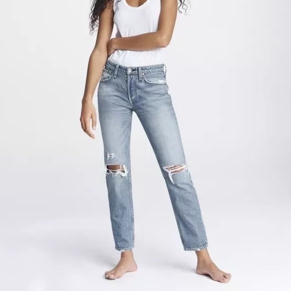 Rag & Bone Rosa Mid Rise Boyfriend in Bristol Wash Distressed Women’s Size 25